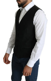 Dolce & Gabbana Black Wool Men Formal Waistcoat Vest